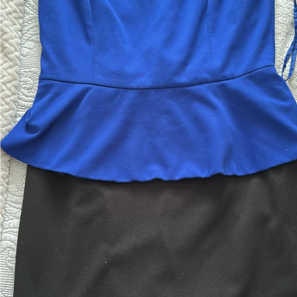 Tahari Royal Blue and Black Peplum Dress
